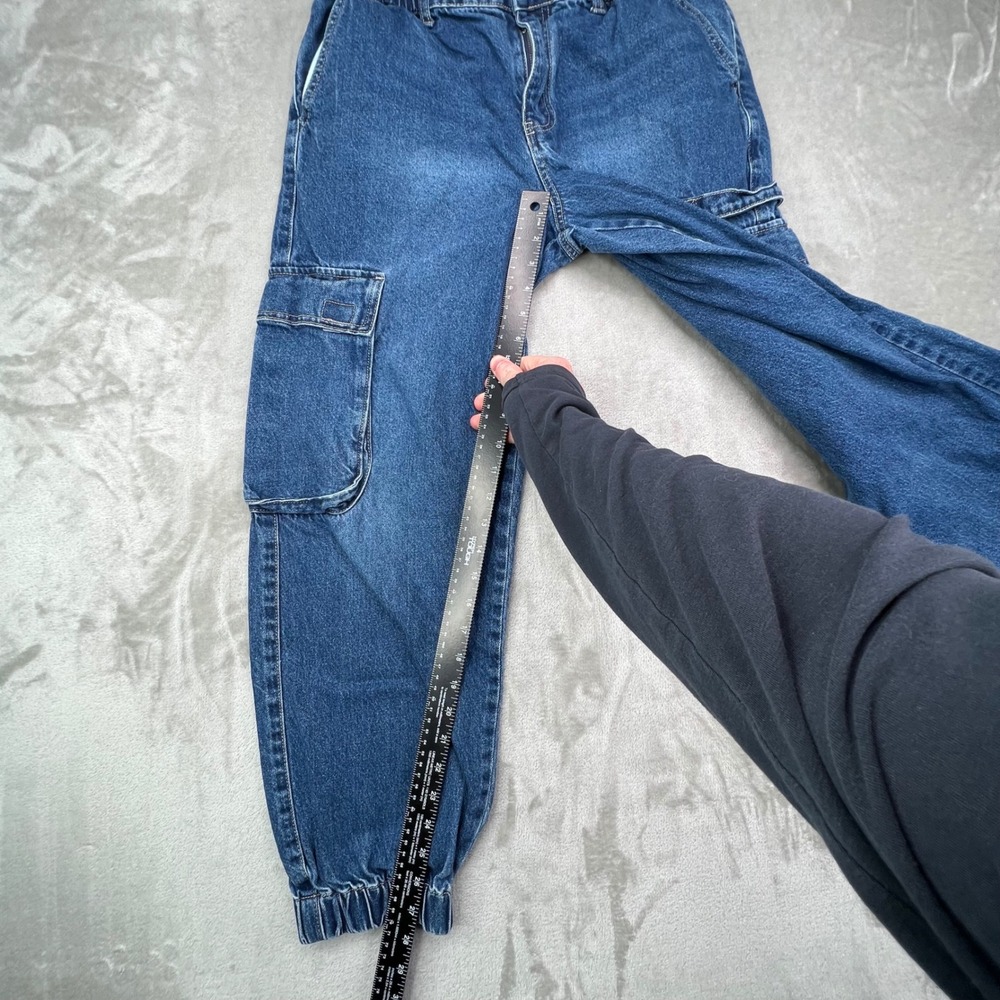 Forever 21 Jogger Jeans Womens Large Blue Medium Wash Cargo Utility Elastic Hem - Picture 4 of 12